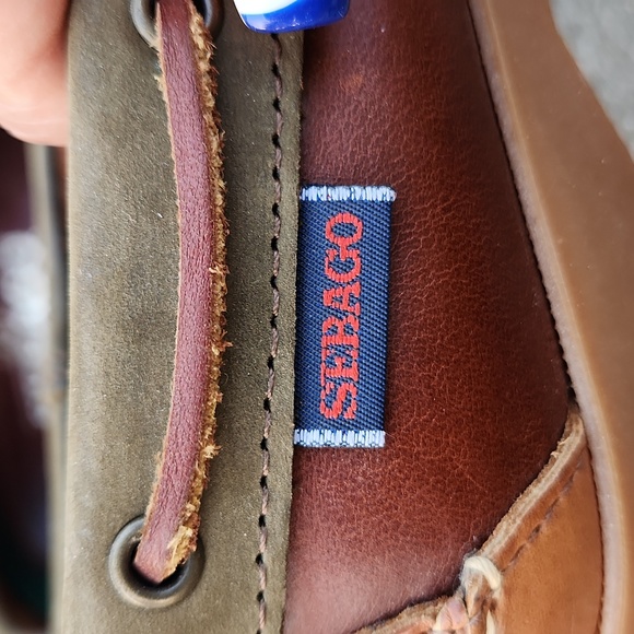 Sebago Docksides Two Tone Brown/Navy/Green Slip-on Leather Boat Shoes - Picture 10 of 11